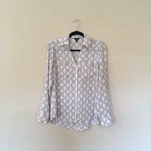 Express Dog Print Shirt Button Front Long Sleeve
